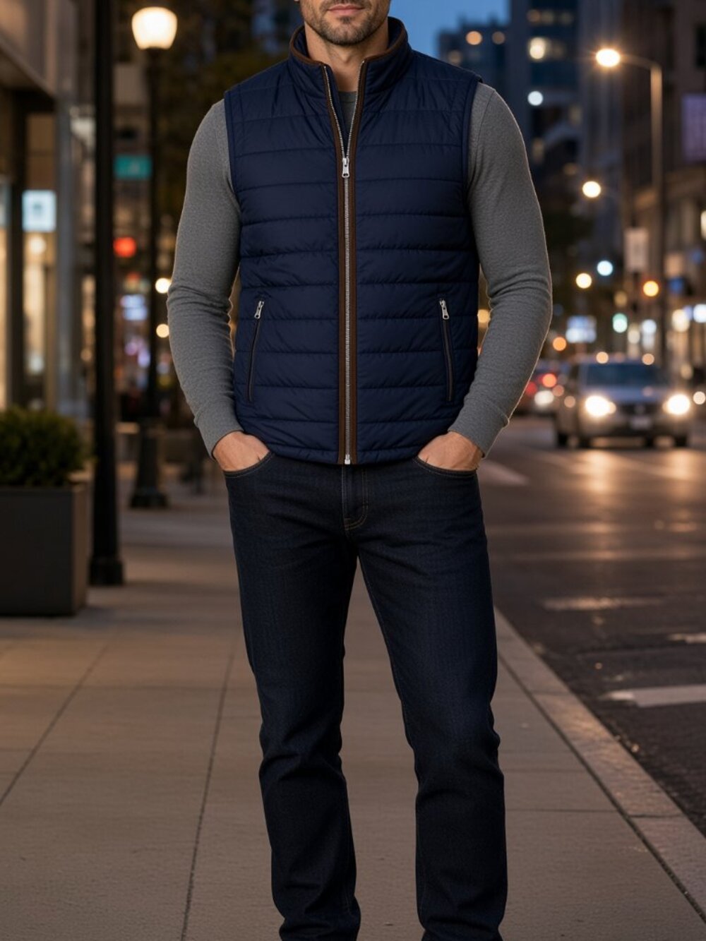 Dylan Gray Men Navy Quilted Full-Zip Vest Sleeveless Puffer Jacket Portugal US S